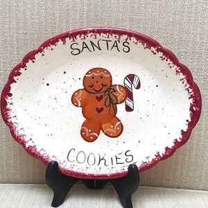 Vintage Santa's Cookies Plate Gingerbread Man Oval Scalloped Dish 1990's